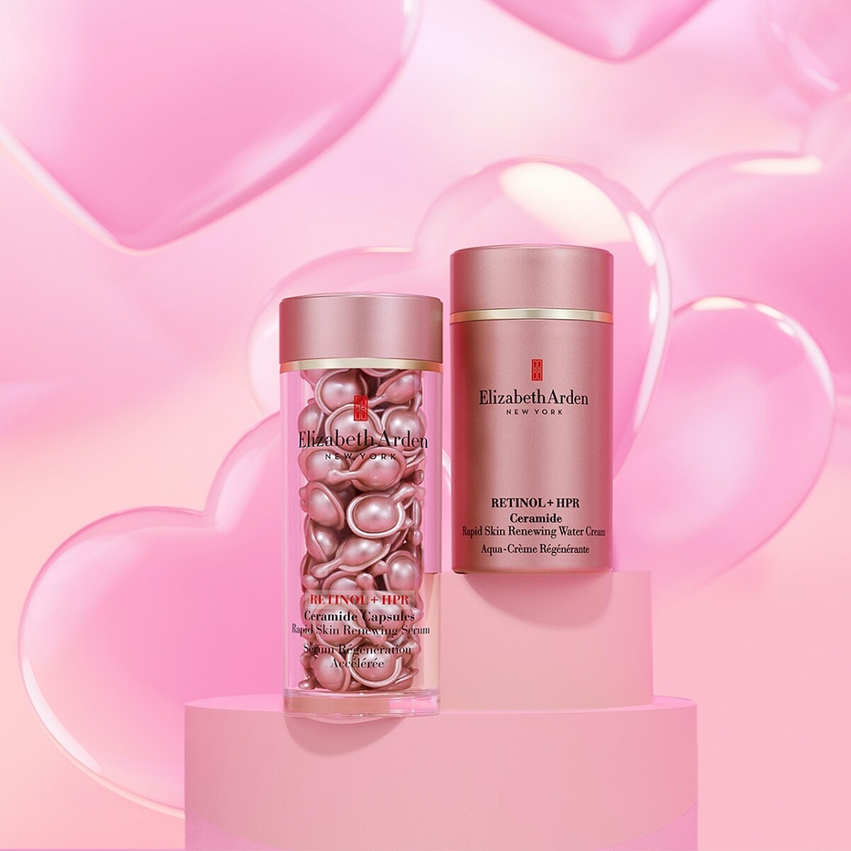 伊麗莎白雅頓新一代A醇撫紋雙星-「雙AA醇小粉膠」HPR玫瑰金抗痕膠囊與「少女霜」HPR玫瑰金抗痕水潤霜。