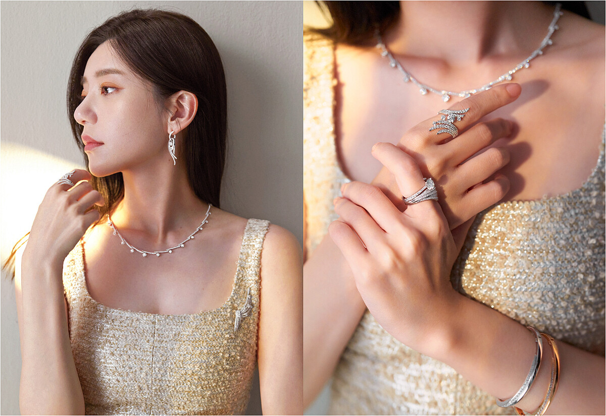 VELA Twisted 白K金鑽石耳環 (小) 主鑽約0.50ct、VELA Crossover 白K金法式鑲嵌鑲滿鑽項鍊 長度約18in、VELA 白K金法式鑲嵌鑽石項鍊式兩用胸針、(右手)VELA Bypass Cocktail 白K金鑽石套戒 主鑽約0.50ct、(左手) VELA Cocktail 白K金鑽石套戒、VELA Solitaire 鉑金鑲鑽戒指 主鑽約1.00ct、VELA Crossover 白K金鑽石手鐲、VELA Crossover 玫瑰金鑽石手鐲。