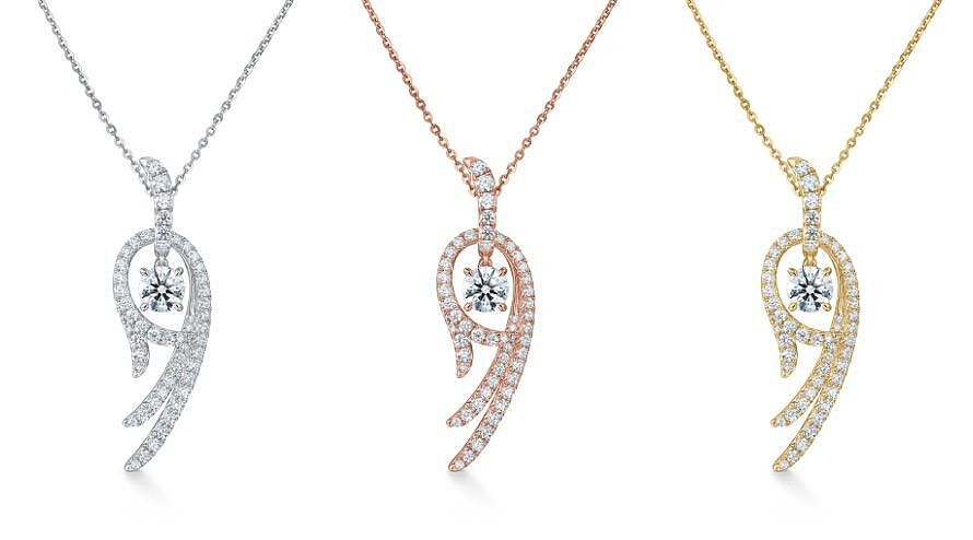 VELA Twisted 白K金鑽石項鍊 主鑽約0.50ct、VELA Twisted 玫瑰金鑽石項鍊 主鑽約0.50ct、VELA Twisted 黃K金鑽石項鍊 主鑽約0.50ct。