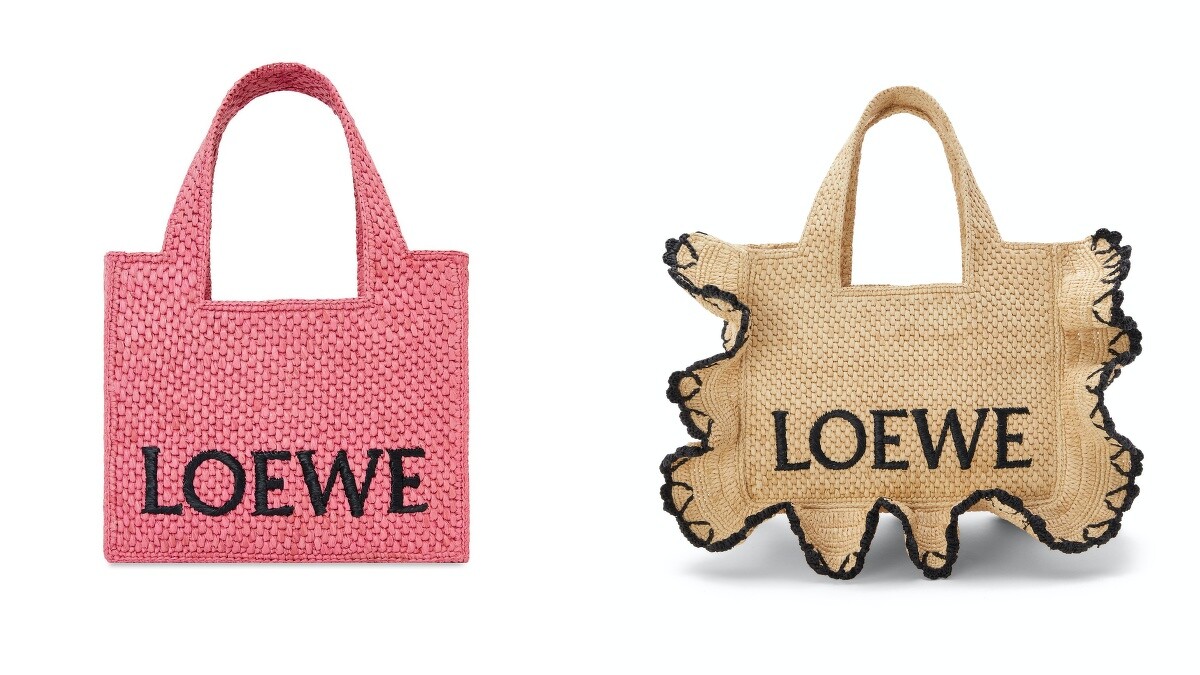 嫩粉色編織迷你托特包 NT.34,000、不規則設計編織托特包 NT.58,000