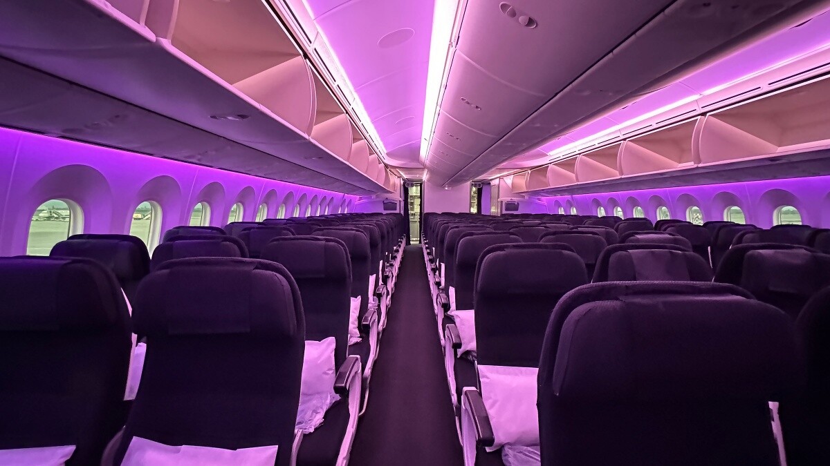 紐西蘭航空空間以紫色調營造氛圍