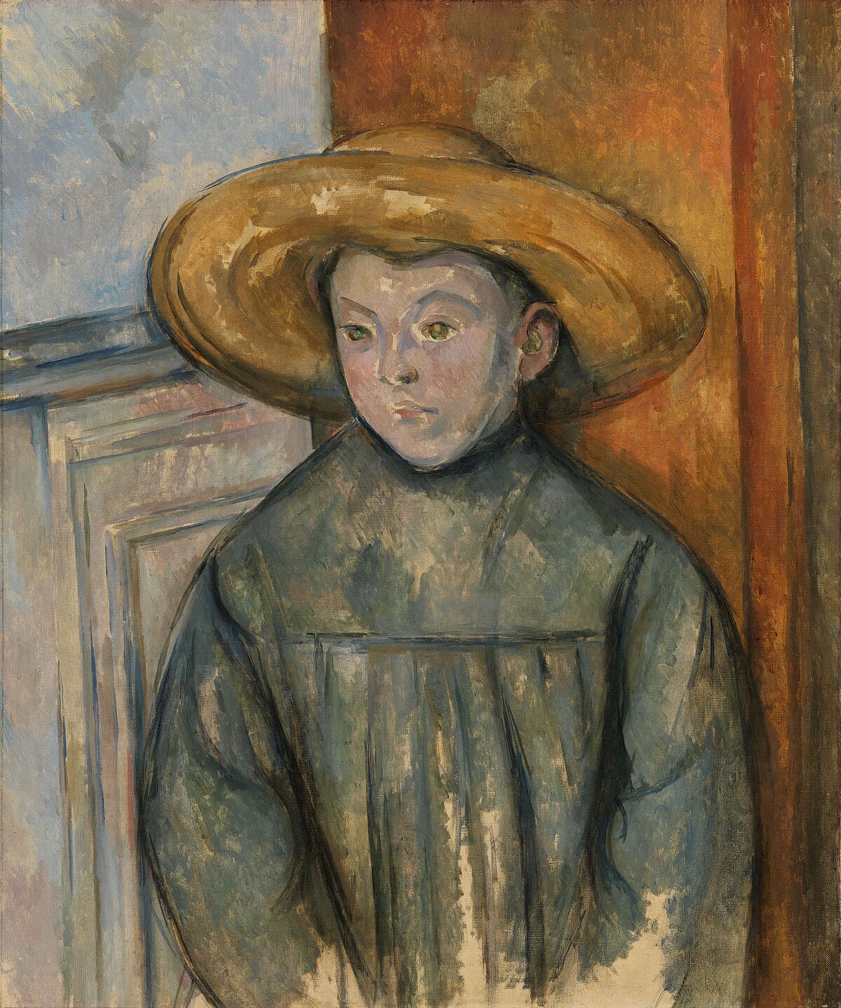 塞尚 (Paul C&eacute;zanne, 1839-1906)，〈戴草帽的男孩〉，作於1896年，油畫畫布，69 x 58 cm，Los Angeles County Museum of Art, Mr. and Mrs. George Gard De Sylva Collection, photo &copy; Museum Associates/LACMA。