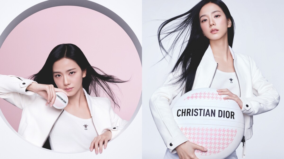 迪奧大使JISOO金智秀為Dior迪奧緹花全能修護霜粉紅限量版拍攝形象廣告。