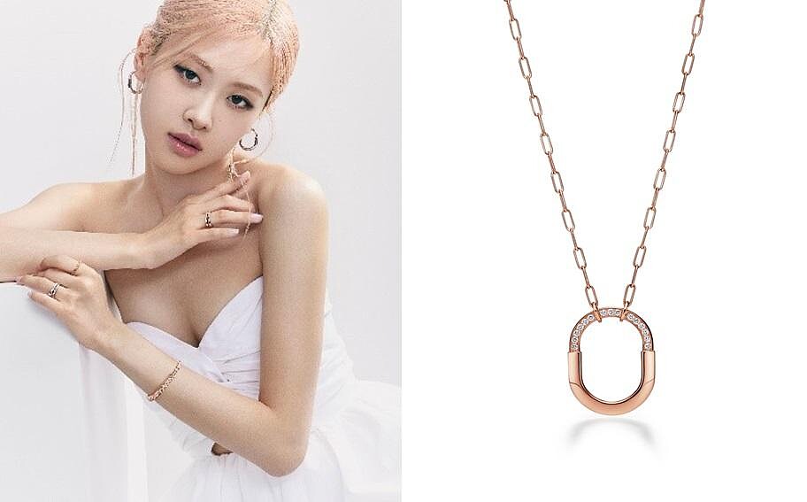 Tiffany Lock系列玫瑰金鑽石項鍊(中型款)