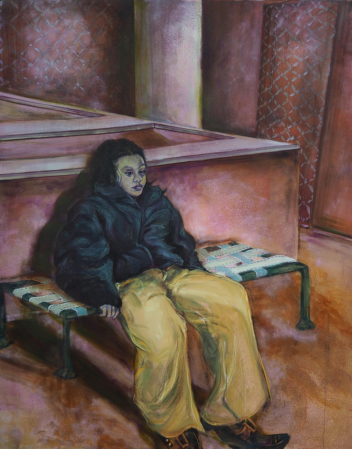 Feeling Grey, 2024. Acrylic, oil, pastel and charcoal on canvas, 122 x 153 cm。