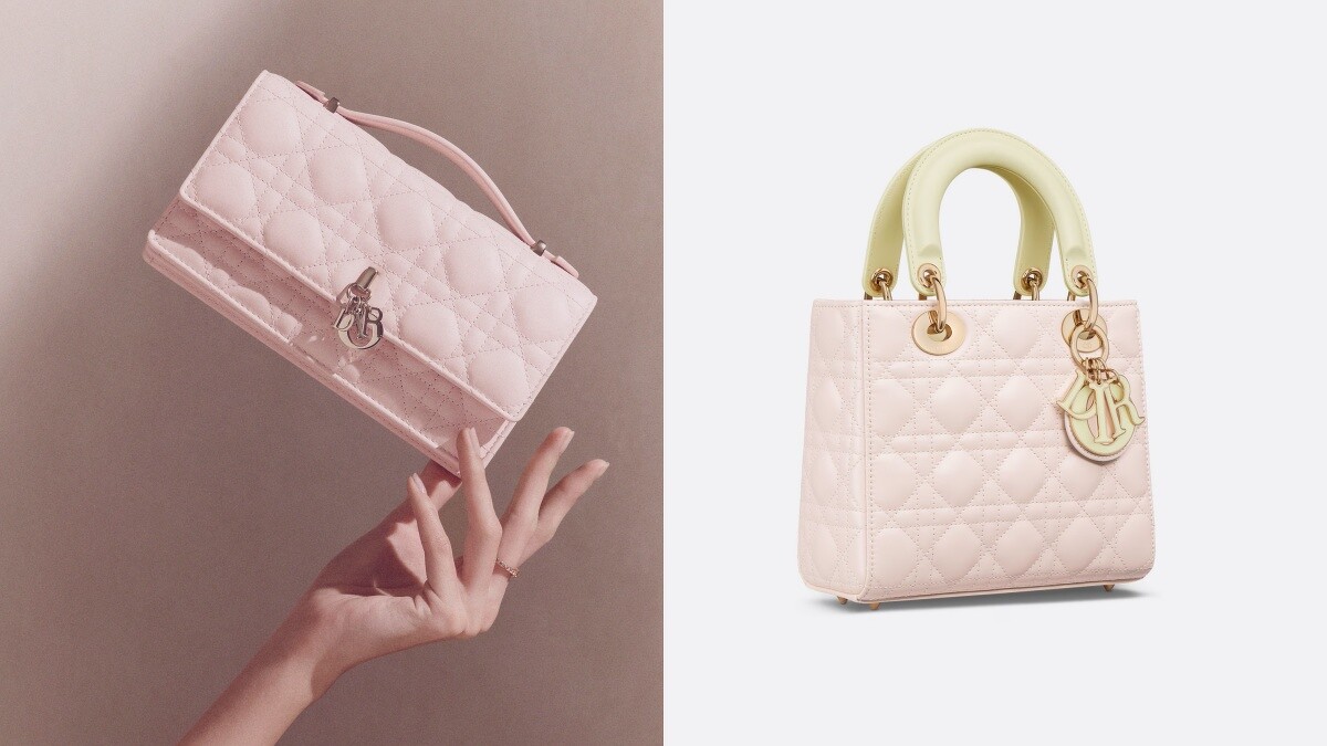 My Dior 淡粉色Cannage籐格紋迷你包 NT.88,000、Lady Dior 淡黃與淡粉小型包款 NT.195,000