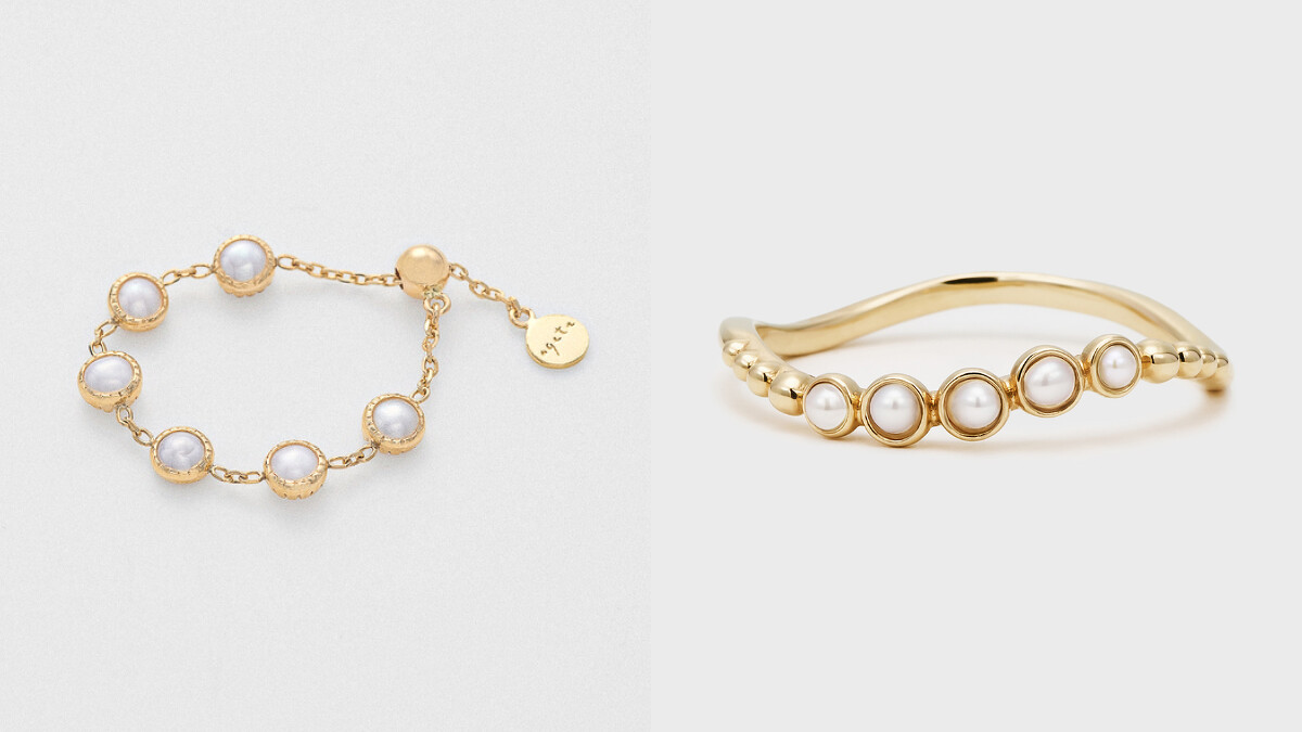 agete 10K珍珠鍊戒,NT9,600、NOJESS 10K淡水珍珠戒指,NT9,900。