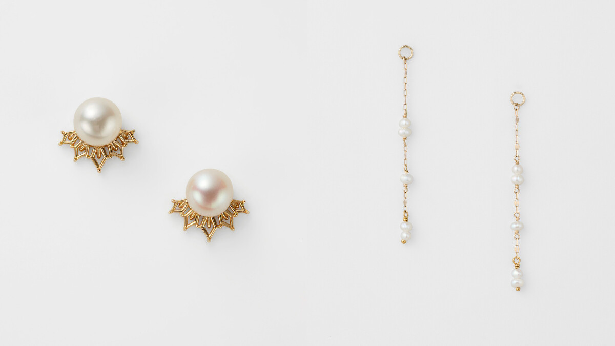 agete 10K淡水珍珠耳環,NT9,600、agete10K淡水珍珠耳墜,NT5,800。