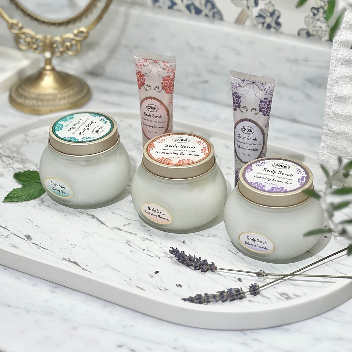 Sabon舒緩薰衣草死海鹽頭皮磨砂膏90g，NT980、300g，NT1,980