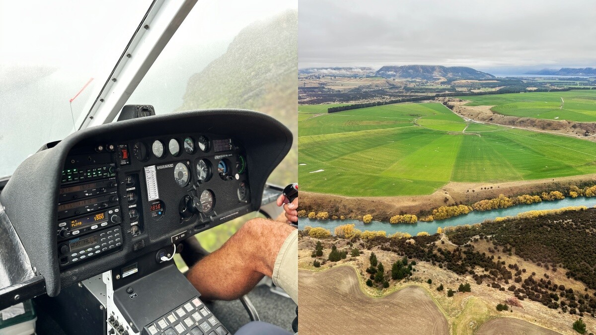 Wanaka Helicopter機上儀表板、窗外風景