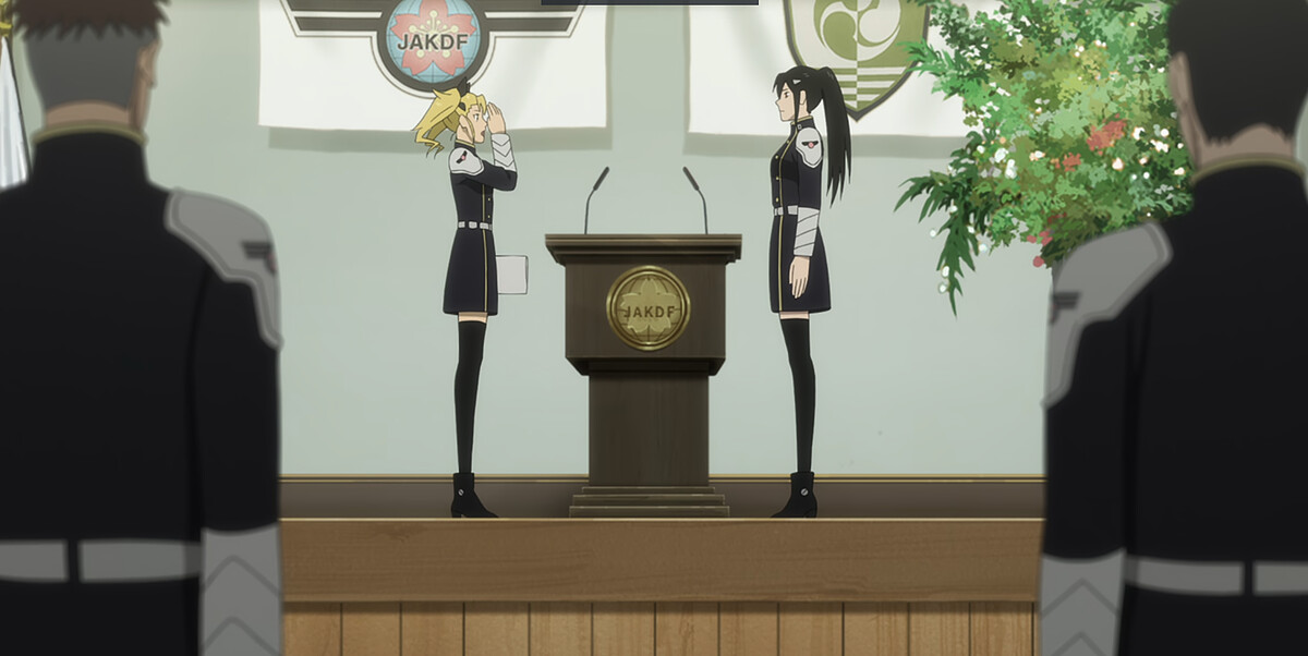 四之宮作為防衛隊錄取者代表於任命儀式中。