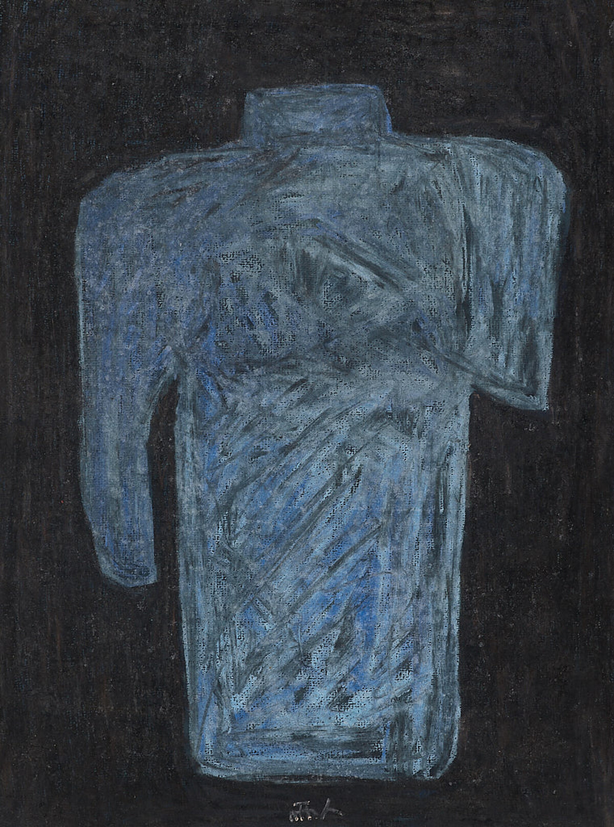 許雨仁，《阿嬤的衫》，1974，水性顏料、蠟筆、墨、報紙，51.3&times;38.2公分，藝術家自藏。圖片提供：臺北市立美術館。