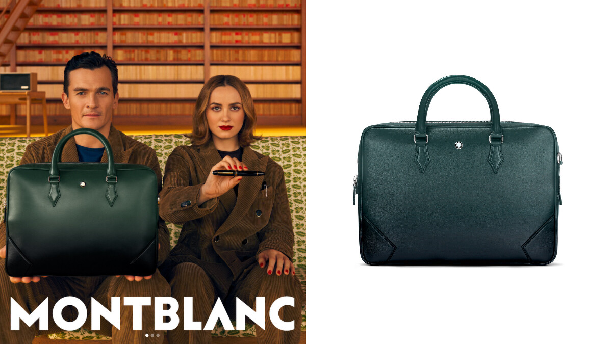 Meisterst&uuml;ck 手提包的靈感源自書寫藝術，將休閒商務時尚風格提升至新高度。它由高光澤黑色皮革製成，具有明線、拉鍊滑塊和手柄，讓人想起筆尖的形狀，真正的筆尖。