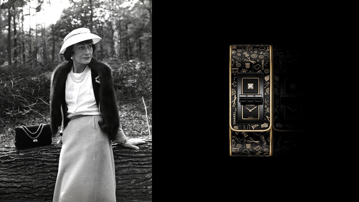 （左）香奈兒女士於1955年2月打造出經典的「2.55」包款。（右）Code Coco Couture腕錶，黑色塗層精鋼錶殼，搭載高精度石英機芯。