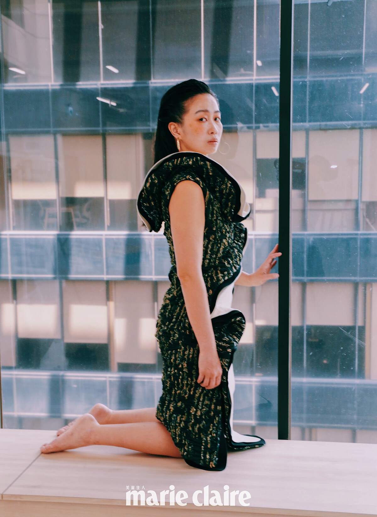 立體波浪拼接洋裝，Bottega Veneta