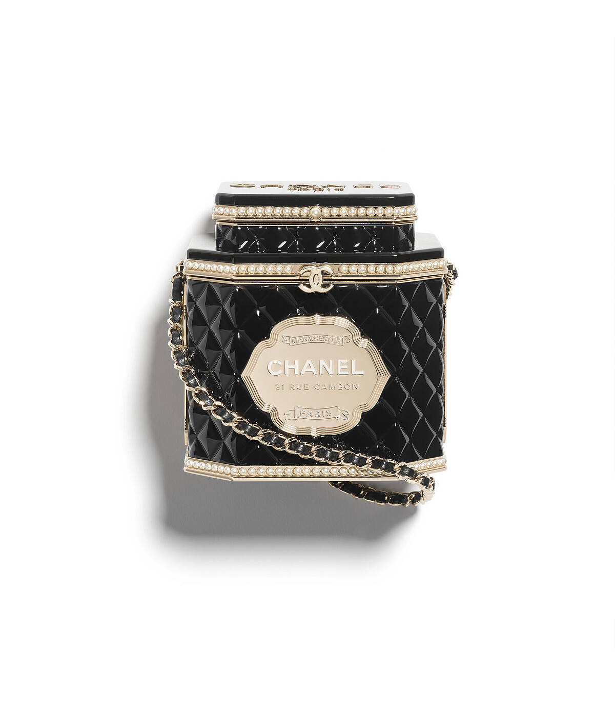 黑金色綴以珠飾有機玻璃與金屬茶盒造型晚宴包 NTD714,500