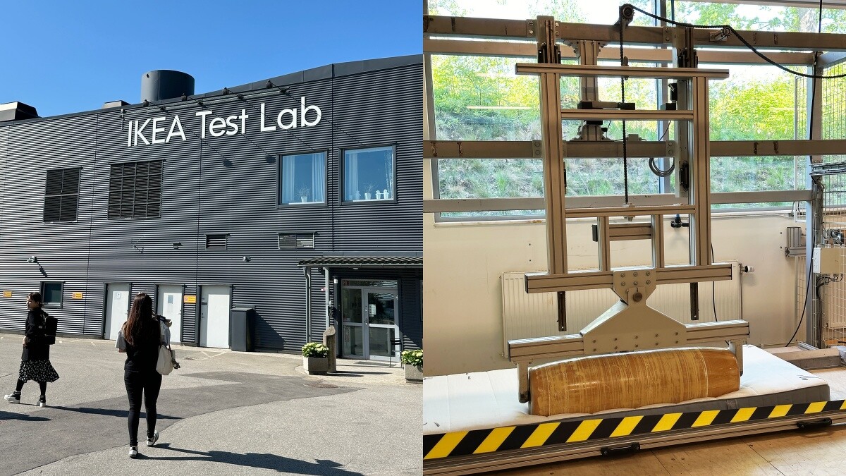 「IKEA品質測試中心」中的床墊正在接受壓力測試
