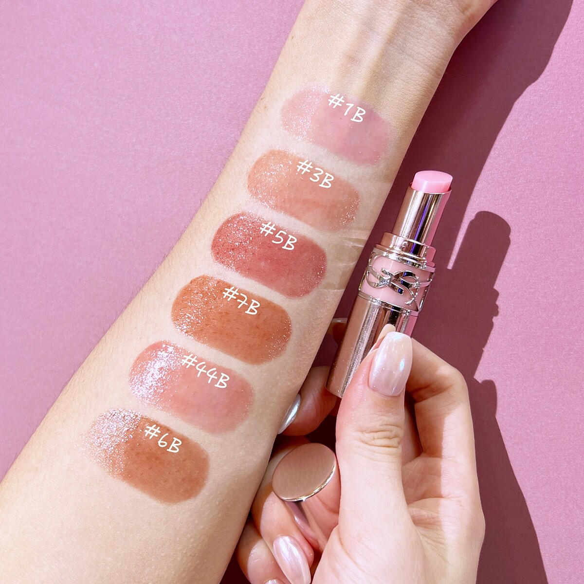 YSL情挑誘光潤唇膏6色手部試色。