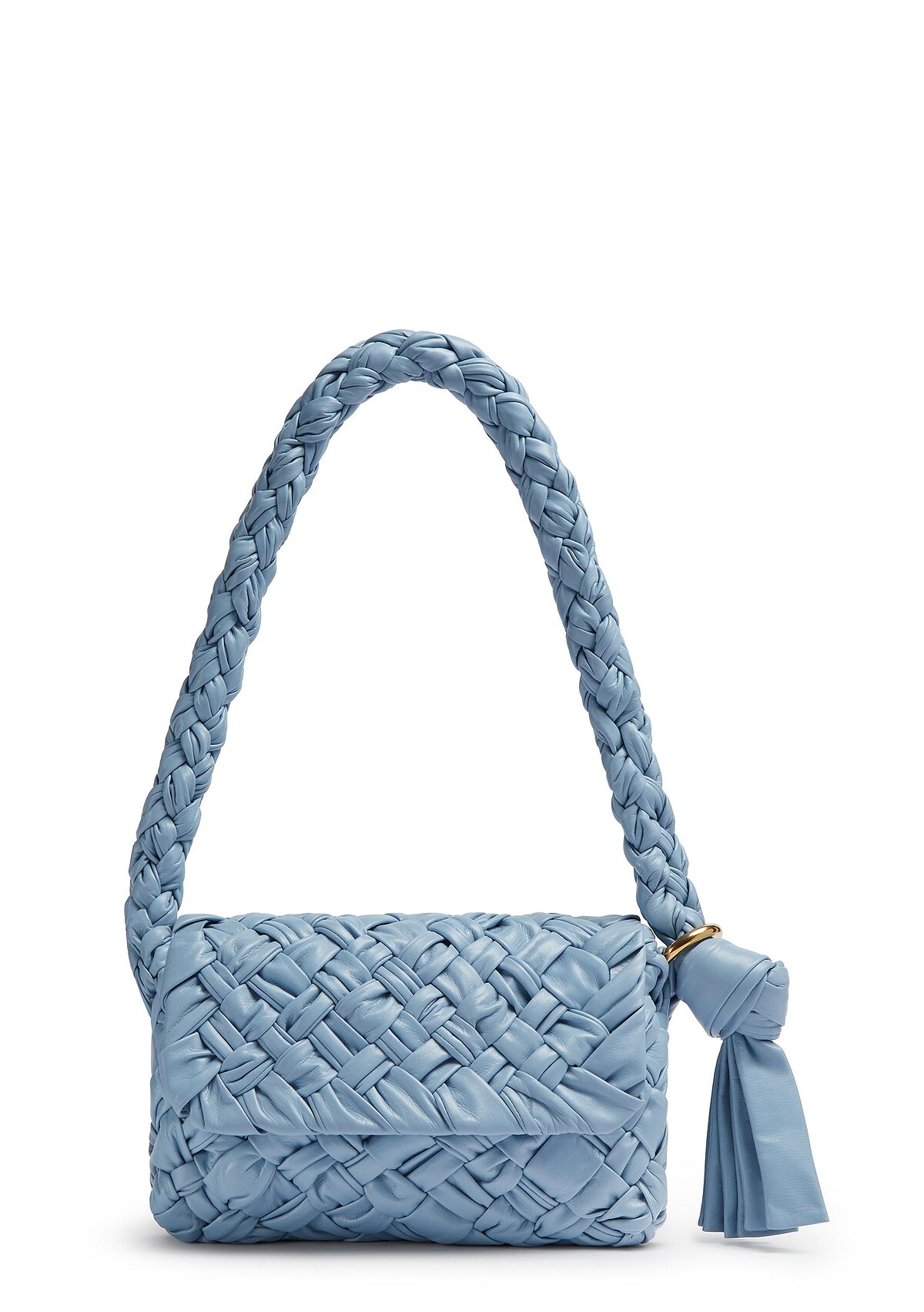 Bottega Veneta冰川藍編織皮革肩背包，Nt152,500。