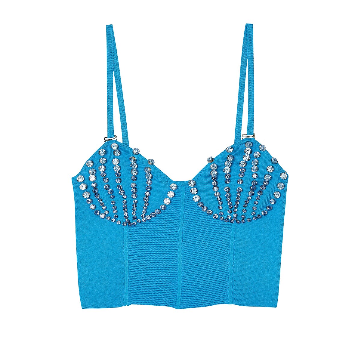 SANDRO 藍色水鑽細肩帶背心，NT6,990。