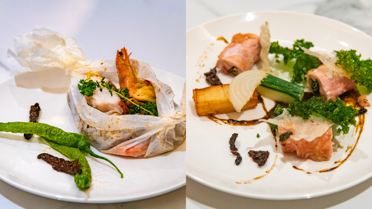 voco酒店田園西餐廳主菜：紙包海鮮、薄荷雞