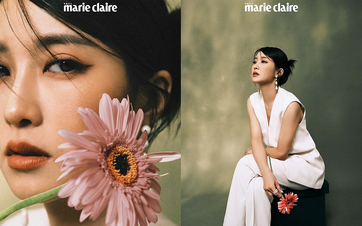 米白長版西裝背心、米白西裝褲，both by Club Monaco；星星手鍊，Versace； 珍珠串耳環、銀圈戒指、水鑽戒指，all by AllSaint。