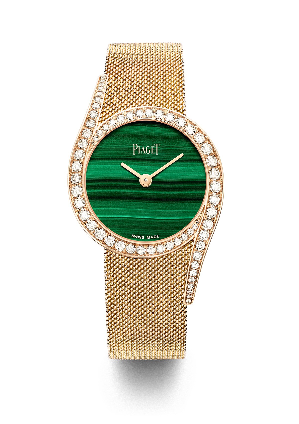 PIAGET Limelight Gala系列玫瑰金米蘭編織鍊帶孔雀石錶盤自動腕錶