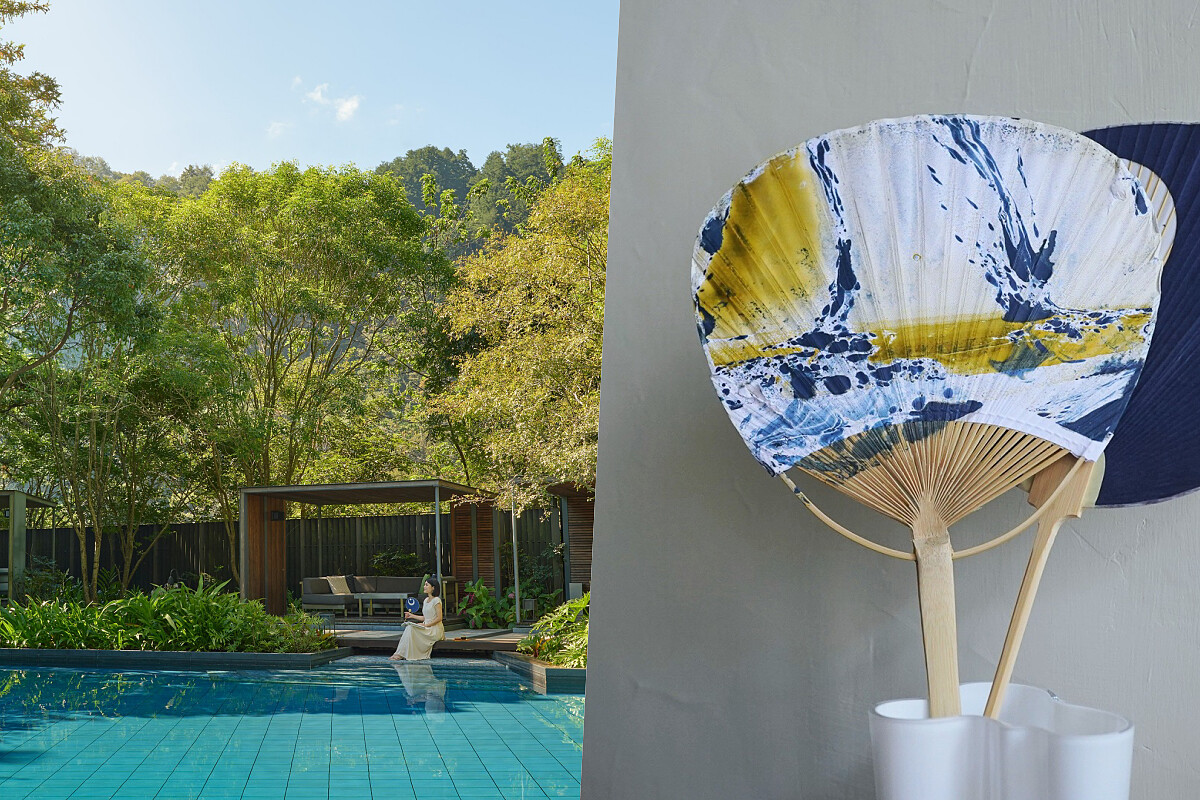 傍晚的泳池畔除了能品飲調酒外，還能親自製作水拓扇。