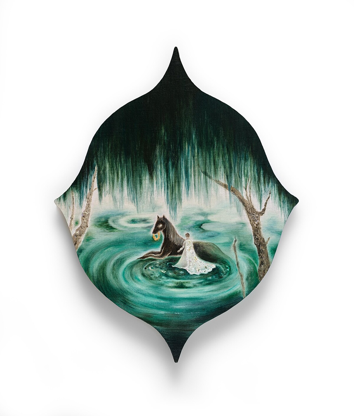 呂紹瑜 Crystal Lupa〈金辮子 Golden Braid〉：油畫與金箔在亞麻布上 oil & gold leaf on linen 58.5 &times; 45.5 &times; 3 cm，2024。