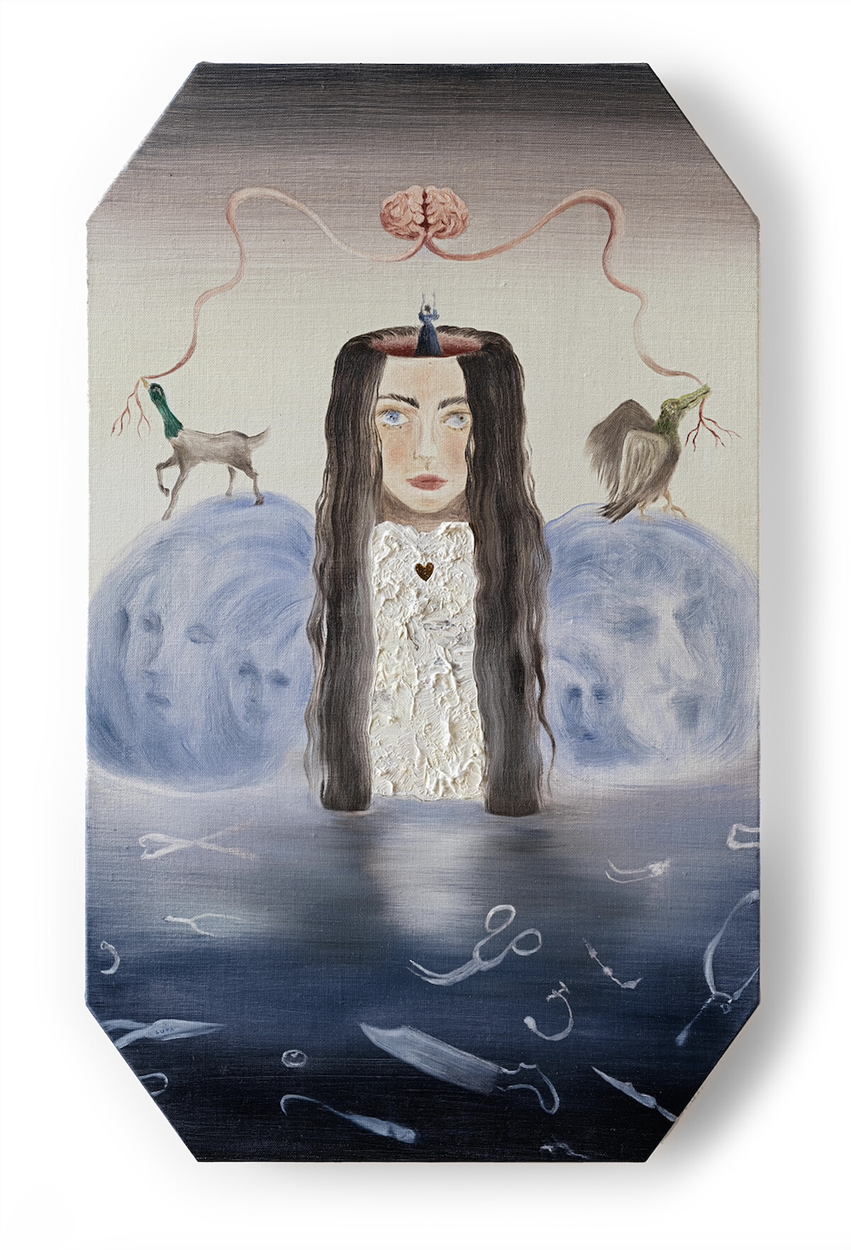 呂紹瑜 Crystal Lupa〈貝拉 Bella〉：油畫與金箔在亞麻布上 oil & gold leaf on linen 60 &times; 38 &times; 3 cm，2024。