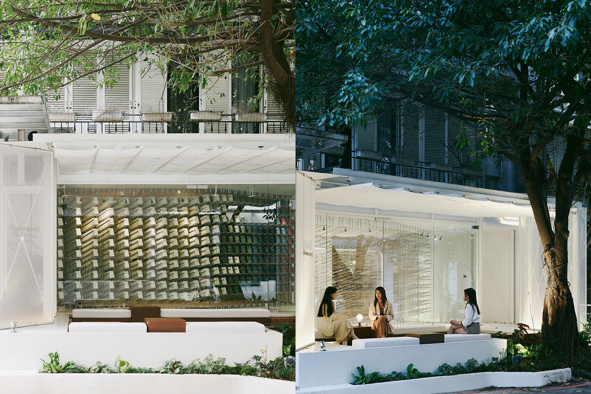  (beanroom) 延續過去「VVG Bistro 好樣餐廳」的白色建築，富有異國風情的二樓窗櫺。