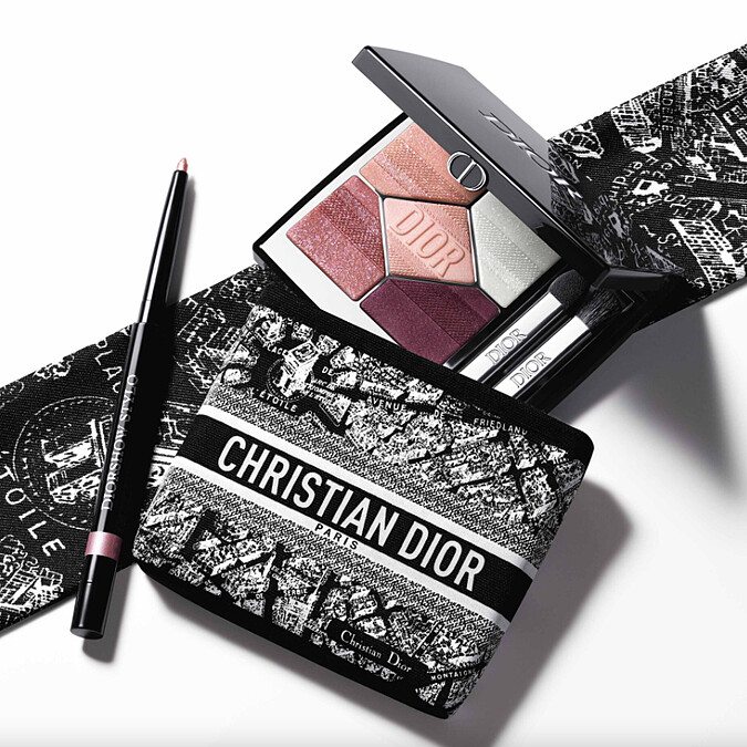 2024迪奧經典五色眼影巴黎地圖#983與迪奧絕對搶眼眼線膠筆巴黎地圖#836閃耀粉情境圖。