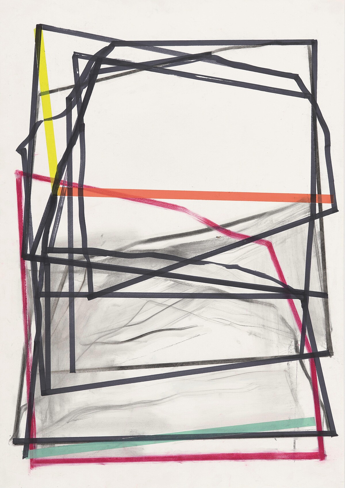 陳以書《假山水系列》，2022，粉彩、木炭、彩色膠帶、麥克筆、紙本，59 x 84公分，圖像由藝術家及臺北市立美術館提供。