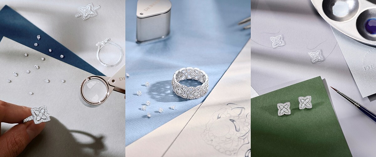 從精選原石切磨雕琢到設計成珠寶，都需經過專業和工藝考驗，方能成就無比璀璨的美鑽，De Beers。