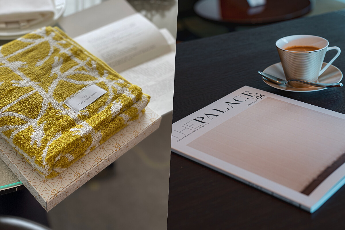 左為今治毛巾（Imabari Towel），右為飯店自製刊物。