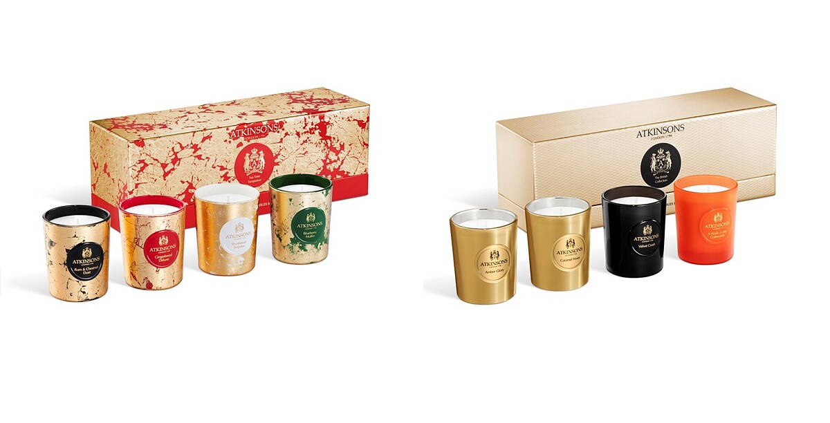 英式下午茶香氛蠟燭禮盒(英式薑餅75G+藍莓馬芬75G+酥餅驚喜75G+蘭姆栗子75G)，NT3,180、英國皇家香氛蠟燭禮盒(琥珀榮耀75G+狂熱焦糖75G+迷戀絲絨75G+童話小鎮75G) ，NT:3,180