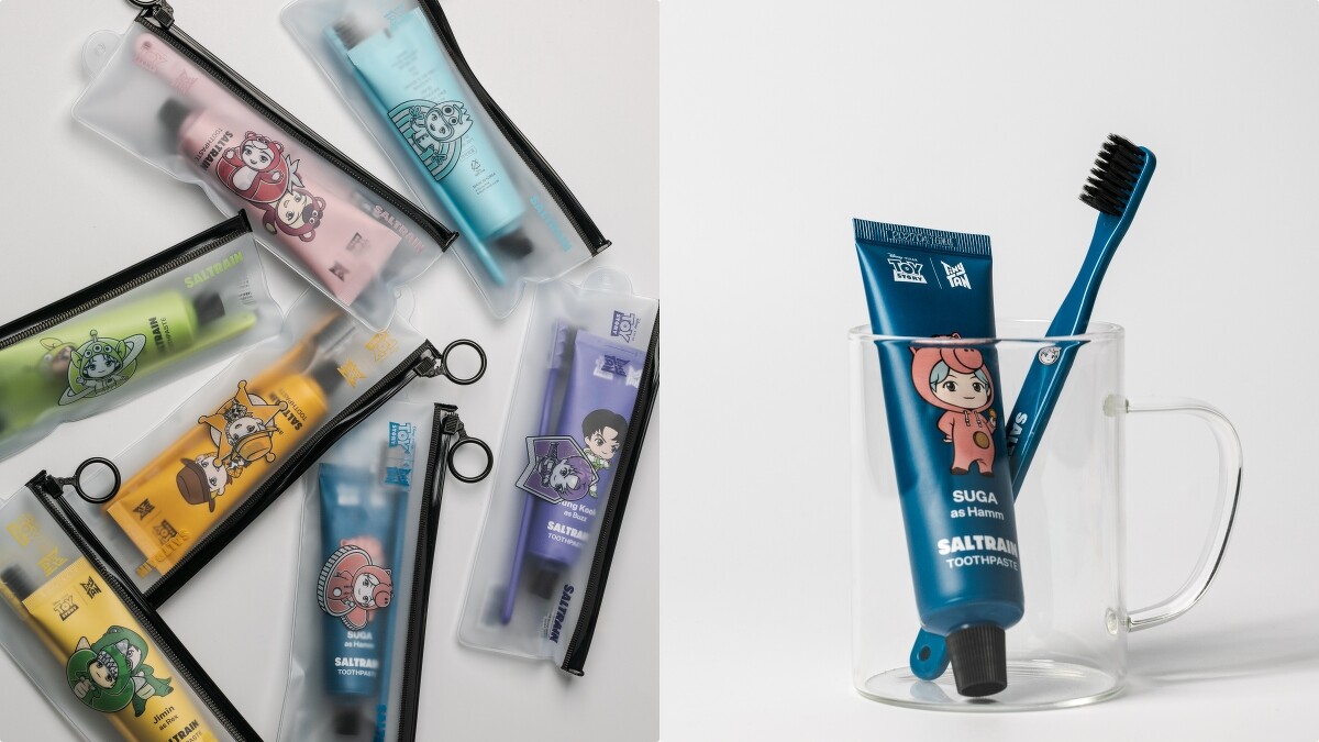 SALTRAIN | TinyTAN BTS防彈少年團 x 玩具總動員牙膏牙刷旅行組(內含牙膏正貨70g,搭配同款角色質感時髦設計極細軟毛牙刷),NT350
