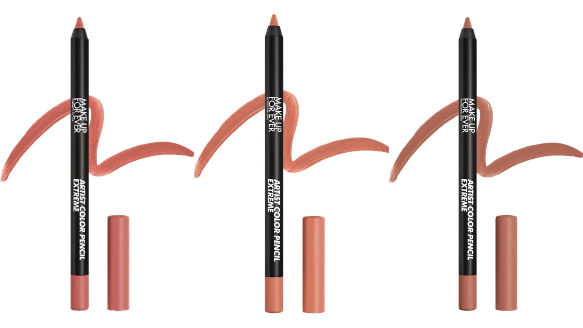 MAKE UP FOR EVER藝術大師超持久唇線筆#128蜜桃奶茶、#136淡奶烏龍、#606蜜糖核桃。