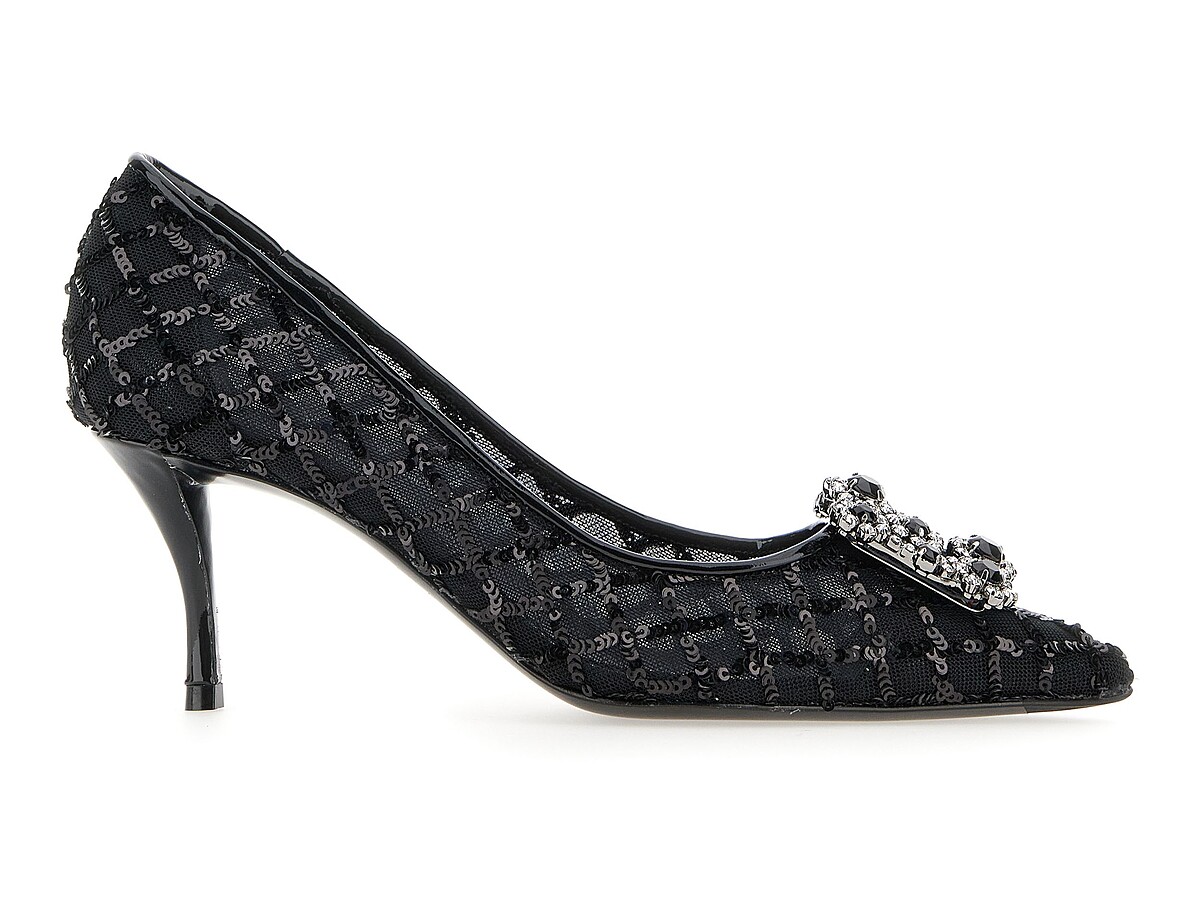 黑色蕾絲網紗黑晶花鑽高跟鞋，NT$83,800。