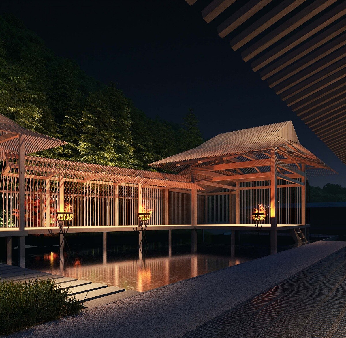 舞台同樣由隈研吾設計，結合傳統與現代的線條。