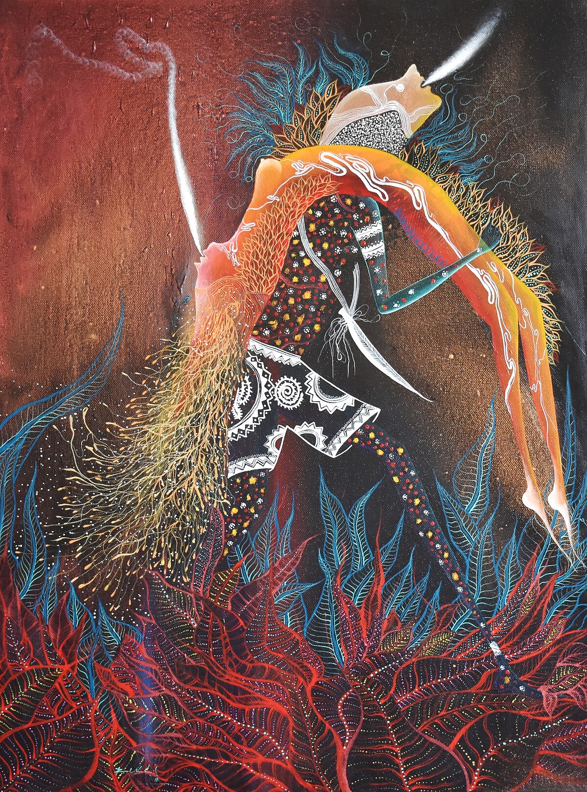 Rember Yahuarcani 的作品汲取了亞馬遜北部 Uitoto 族的習俗和圖像。&copy; Kotaro Nukaga.