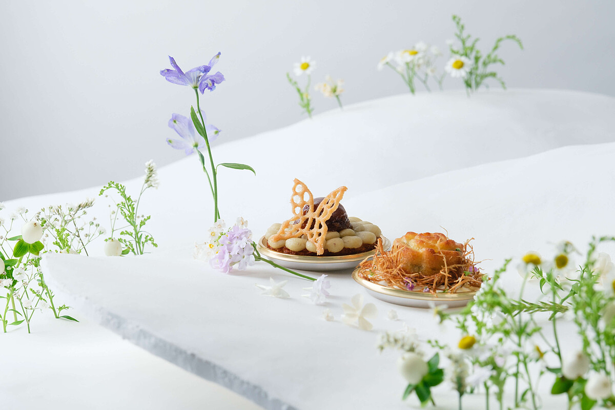 MIYA ENMEIJI, Tatin Mont Blanc and Burdock Root and Bacon Cake Sal&eacute; for AWT Bar 2024. Courtesy Art Week Tokyo.