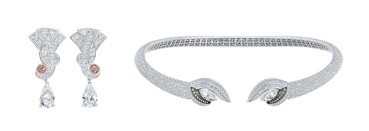 Forces of Nature 高級珠寶系列 Tenderness 鑽石垂墜式耳環，Forces of Nature 高級珠寶系列 Magnetism Choker 鑽石項鍊。
