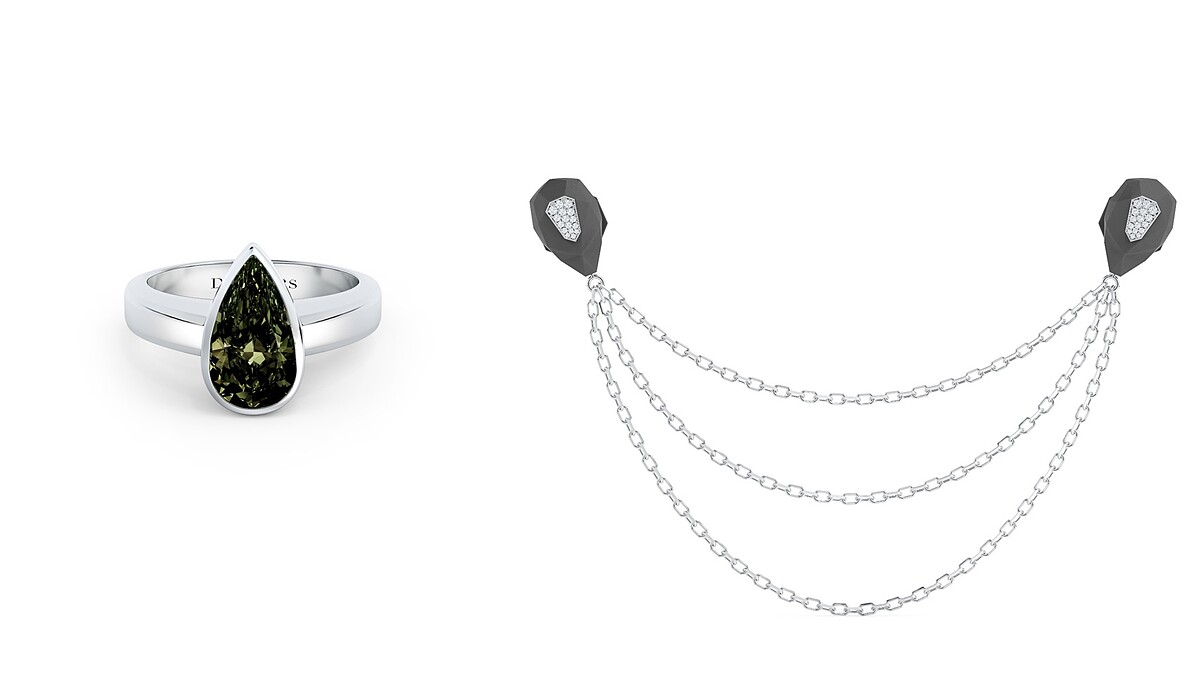 Forces of Nature 高級珠寶系列 Fortitude 鑽石嵌套式戒指；Forces of Nature 高級珠寶系列 Fortitude 鑽石鍊式領針。