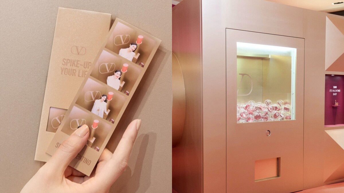 Valentino奢金鉚釘快閃店的人生四格自拍照與奢金扭蛋機。