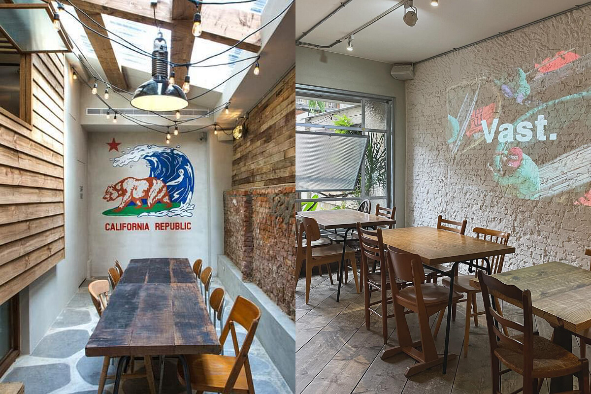 店內使用舊木、二手傢俱打造。