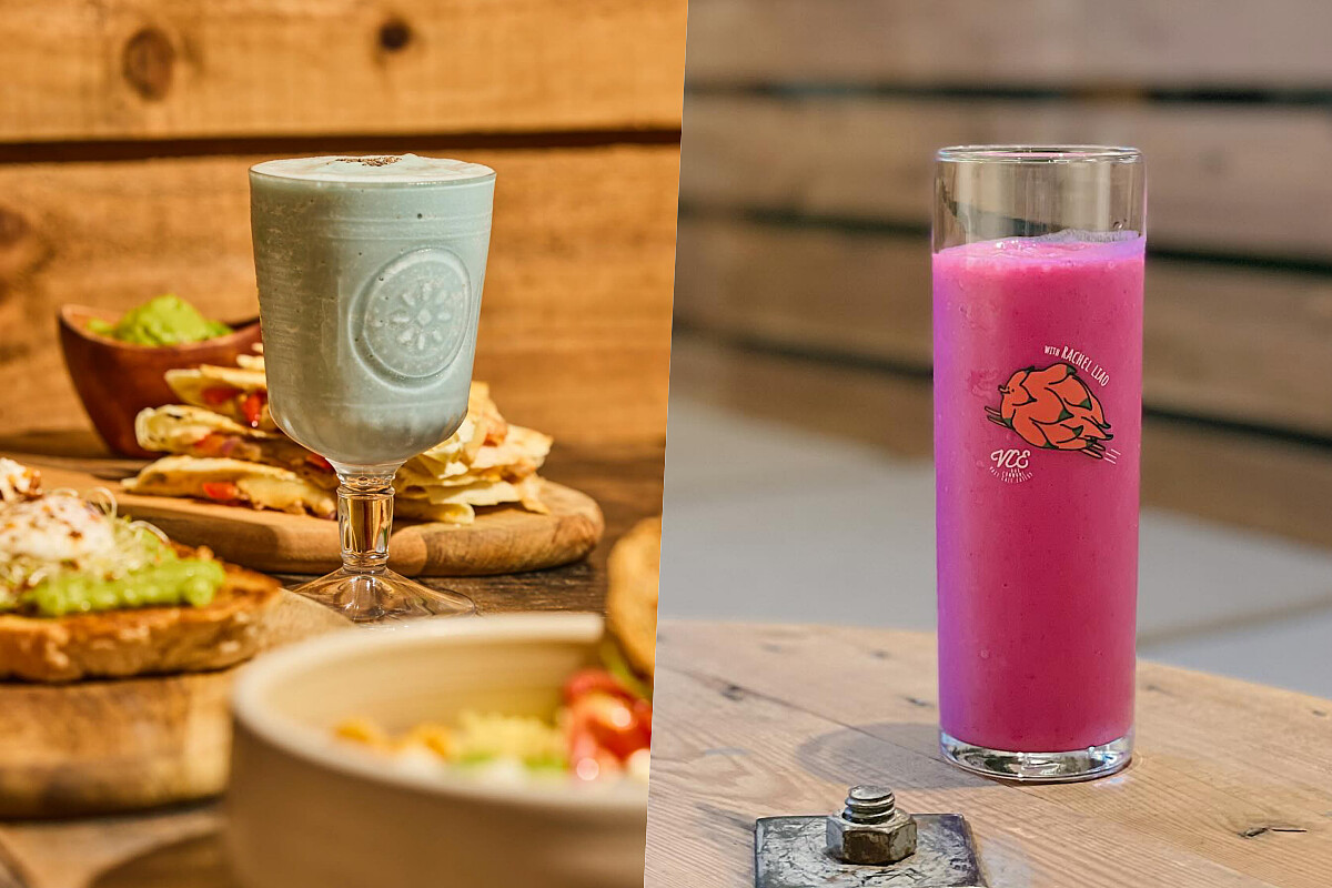 「藍色公路果昔」與「VCE 紅龍果昔」。