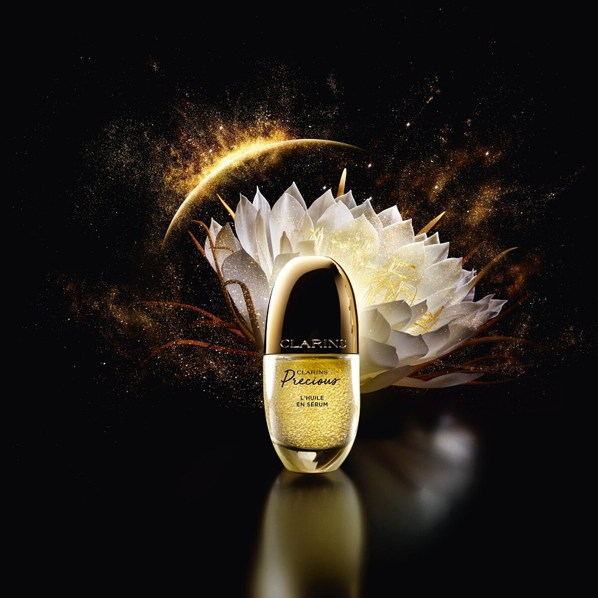 克蘭詩至臻凝時月神花修護微導精萃主視覺。