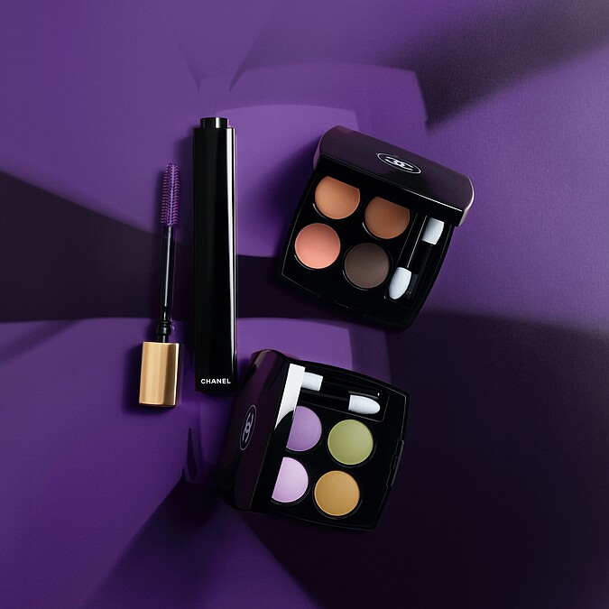 香奈兒四色眼影(#392初心、#394預言)，NT2,520限量、超炫耀4D修護睫毛膏(#27紫水晶)，NT1,560限量