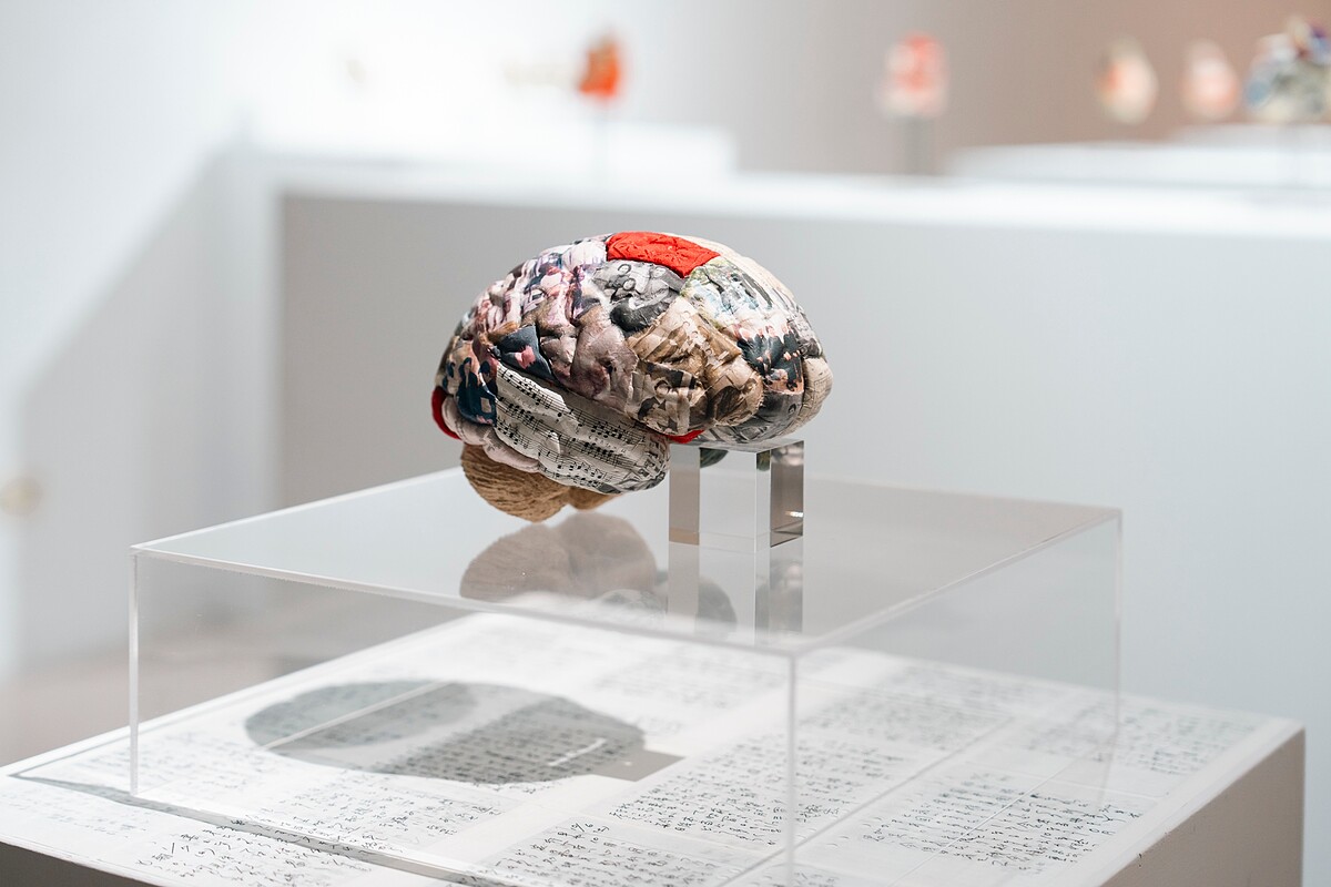 岸 かおる〈在她之中：她的世界〉，2023。印刷紙、織品、針織材料、木塑土。尺寸依空間而定。